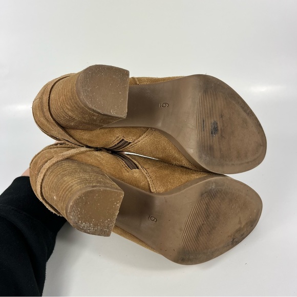 Franco Fortini Carly Brown Suede Braid Lace Back Wooden Block Heel Ankle Boots 6 - Picture 5 of 5